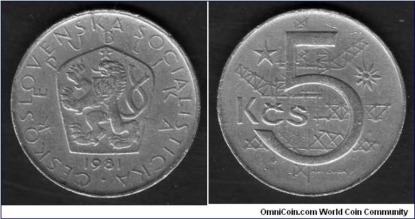 *CZECHOSLOVAKIA*
__________________

5 Korun

km# 60
==================
1966-1990
==================