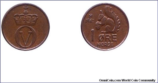 Norway, 1 öre, 1960, Bronze, Squirrel.                                                                                                                                                                                                                                                                                                                                                                                                                                                                              