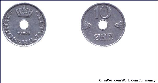 Norway, 10 öre, 1925, Cu-Ni, holed.                                                                                                                                                                                                                                                                                                                                                                                                                                                                                 