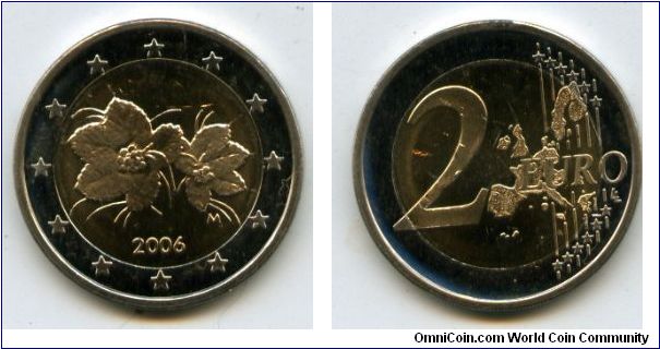 2 Euros
Cloudberries and cloudberry flowers
Designed by Raimo Heino
Map of EU