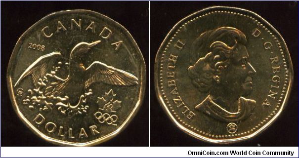 $1
Olympic lucky Loon
Designed by Jean-Luc Grondin
Bird splashing with olypic rings and logo to right
Portrait of Elizabeth II by Susanna Blunt