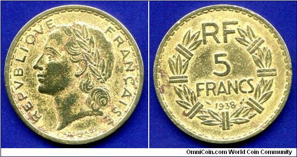 5 Francs.
Republique Francais.
Colonial Issue.
Mintage 10,144,000 units.


Al-Br.
