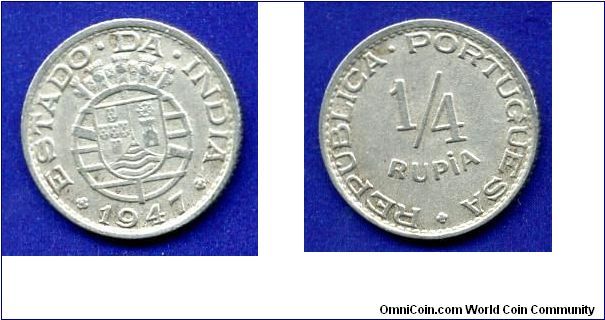 1/4 Rupia.
Republica Portuguesa.
*ESTADO DA INDIA*.
Mintage 800,000 units.


Cu-Ni.