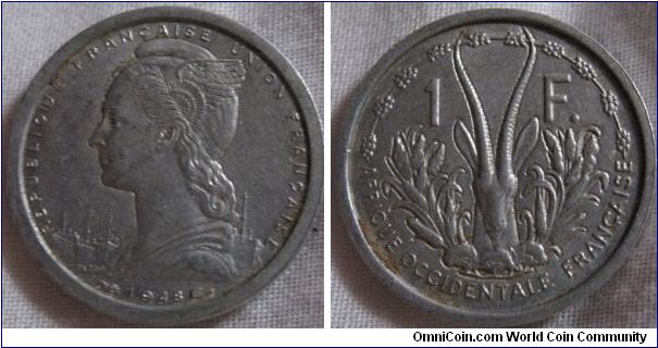 gorgeous 1 franc from french equatorial africa, design of this coin is wondeful