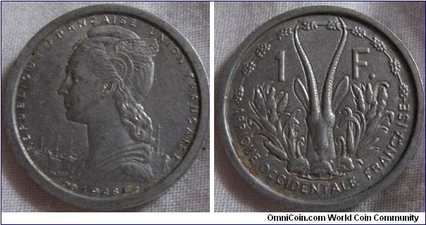 gorgeous 1 franc from french equatorial africa, design of this coin is wondeful
