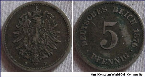 very nice 5 pfennig from the german empire, detail on the eagle is gorgeous with limited wear, however it is hard to determine a condition.