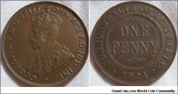 a very nice 1921 australia penny, caluctta mint