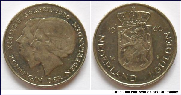 1 gulden.
Investure of Queen
Beatrix,
30 april 1980