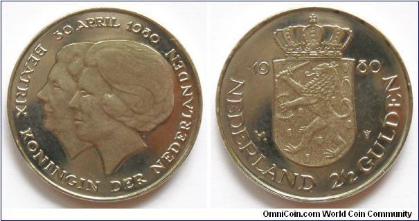 2 1/2 gulden.
Investure of Queen
Beatrix,
30 april 1980