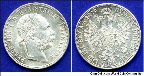 1 Florin.
Franc Ioseph I (1848-1916) Emperor of Austro-Hungary empire.
XF condition.
Mintage 34,485,000 units.


Ag900f. 12,34gr.