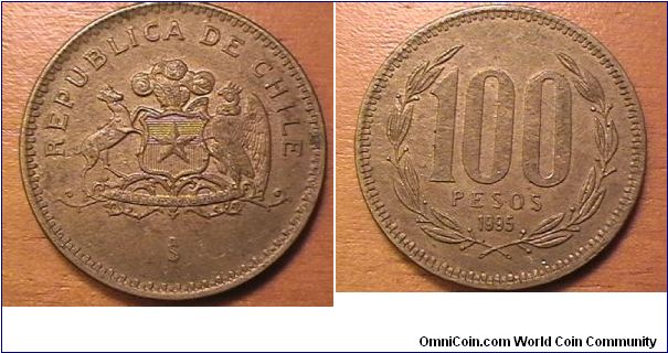 REPUBLICA DE CHILE, 100 PESOS, Aluminum-Bronze