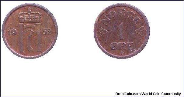 Norway, 1 öre, 1952, Bronze.                                                                                                                                                                                                                                                                                                                                                                                                                                                                                        