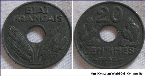 the start of the vichy coins rather plain coins compared to earlier issues and like most countries in WW2 a zinc issue, still the coin was well minted and hard wearing
