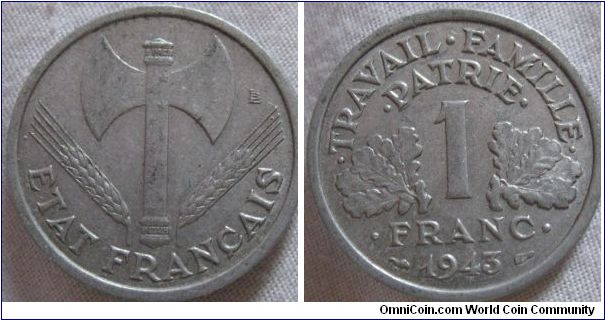 a nice 1 franc, again vichy issue aluminium but quite good considering how easy it wears
