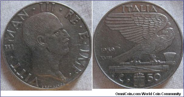 a very nice italian 50 centesimi, a rather short lived design (1936-43) and only 1936 was issued for circulation, made of stainless steel, which isn't a metal usualy accosiated with coin, so nice to have.