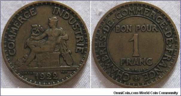 a very nice 1922 franc, in a very nice condition, the design still has all its detail, a nice piece.