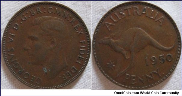 1950 1D from australia, condition isn't bad, hair on the portrait is better then coins from the UK from around the same date