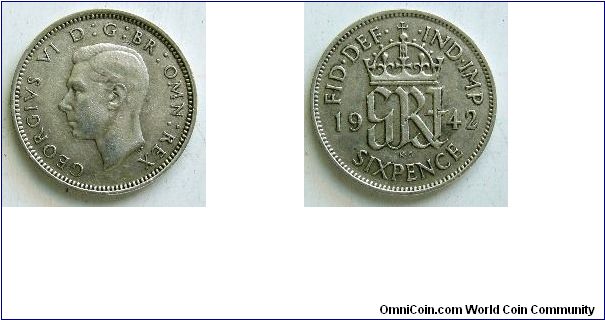 Sixpence, 
George VI,
Spink ref:4084