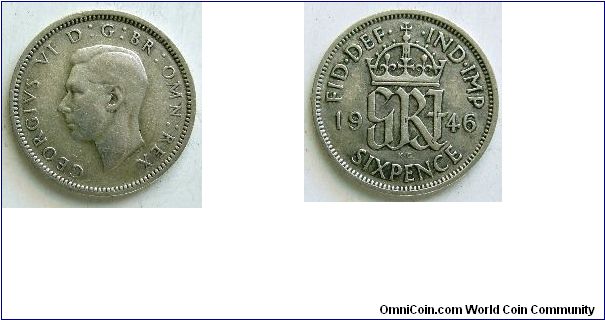 Sixpence, 
George VI,
Spink ref:4084