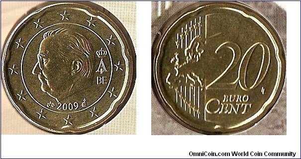 20 eurocent
same type as 2008, but with effigy of Albert II by Keustermans (as 1999-2007) instead of Luyckx (2008)