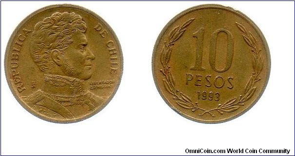 1993 10 Pesos -Bernardo O'Higgins