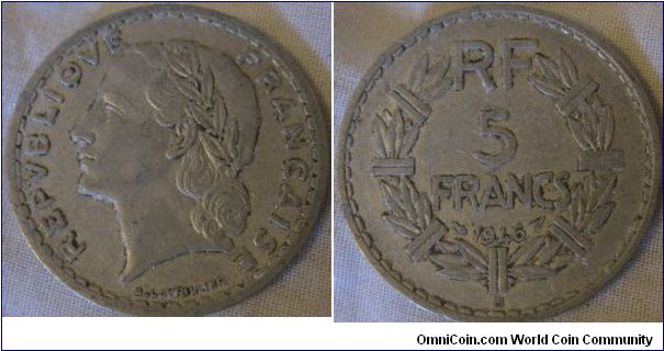 scarser 1946 B 5 francs, made of aluminium and fairly large