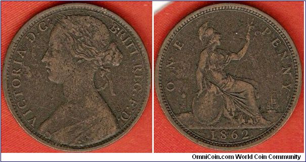 1 penny
Victoria D.G. Britt. Reg. F.D.
Brittannia facing right
bronze