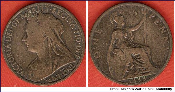 1 penny
Victoria Dei Gra. Britt. Regina Fid. Def. Ind Imp.
Brittannia facing right
bronze