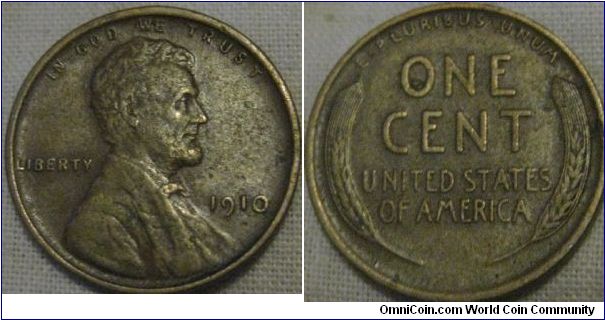 VF grade 1910 1 cent.