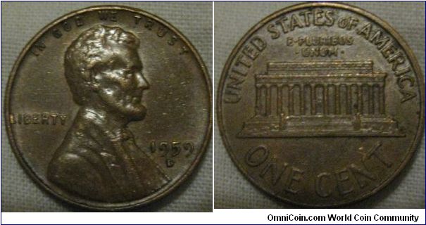a VF 1959 D cent, nice coin to start off the new reverse with