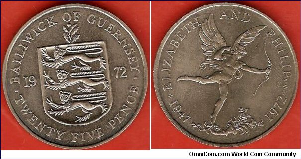 25 pence
Silver Wedding Jubilee of Queen Elizabeth II and Prince Philip 1947-1972
copper-nickel
