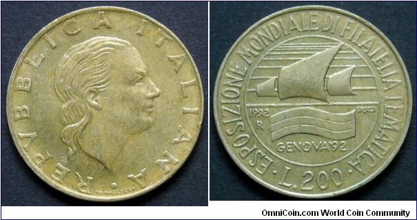 200 lire.
Genoa '92 Stamp International
Expo