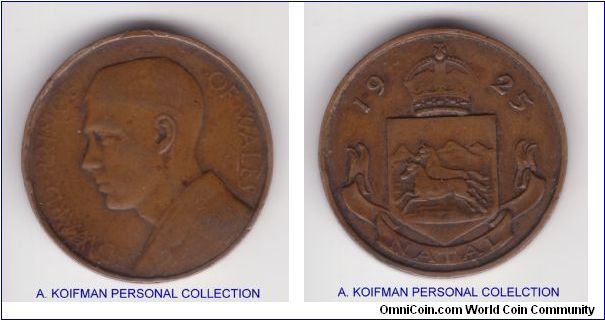 Natal 1925 Edward Prince of Wales visit to South Africa medal; looks like a good fine but a couple of rim nicks.