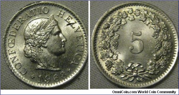 uncirculared 5 centimes froim 1968, very hard to find one from that date this good