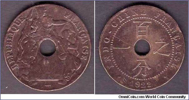 *FRENCH-INDOCHINA*
__________________

1 Cent

km# 12
==================
1908-1939
==================