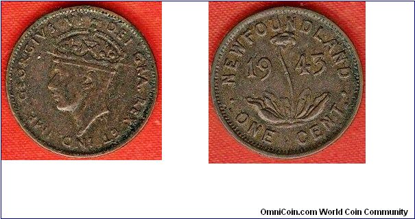 Colony of Newfoundland
1 cent
bronze
George VI, by the grace of God King and Emperor of India