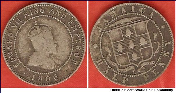 half penny
Edward VII, king and emperor
vertical shading in arms
copper-nickel