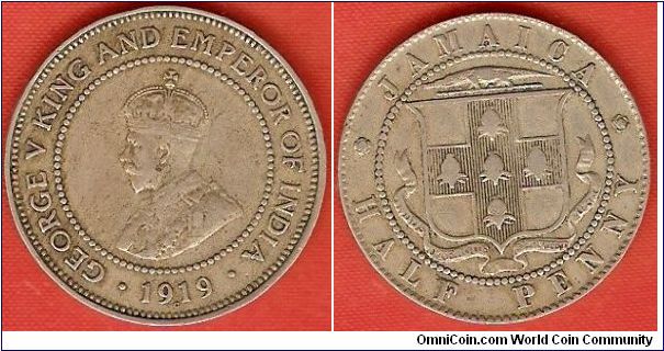 half penny
George V, king and emperor of India
copper-nickel