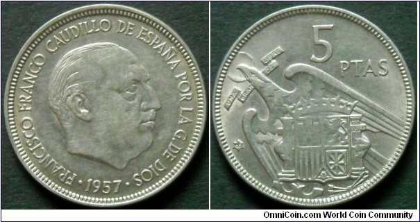 5 pesetas.
1957 (1965)