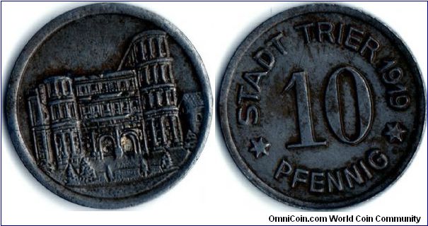 Notgeld 10 pfennig from Trier dated 1919