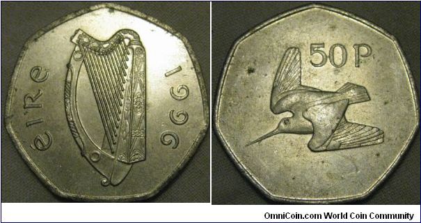 lustrous 1996 50p from ireland, 6 million minted