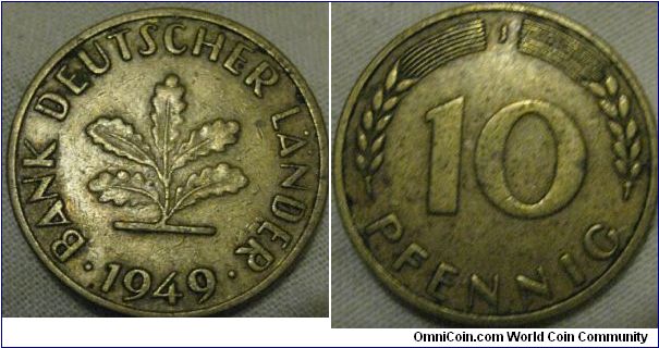 10 pfennig j mintmark, nice condition