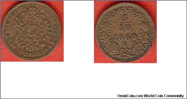 5/10 kreuzer
mintmark V = Venice Mint
copper