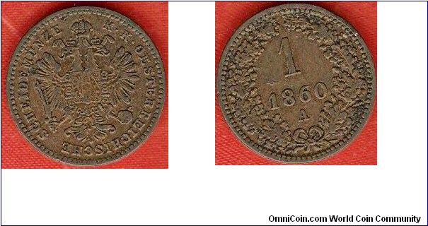 1 kreuzer
mintmark A = Vienna
copper