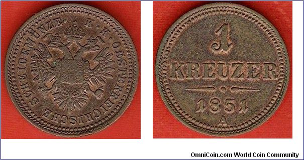 1 kreuzer
mintmark A = Vienna
copper