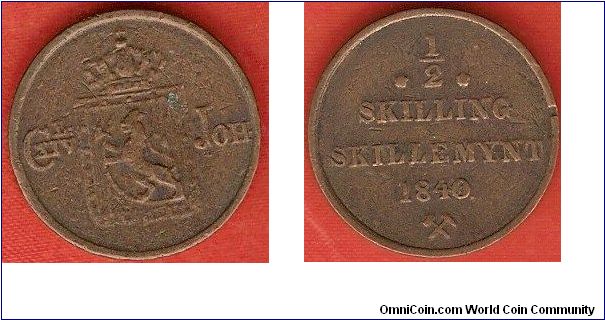 1/2 skilling
skillemynt
Carl XIV Johan
Kongsberg Mint
copper
