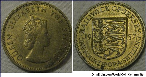 EF 1/4 of a shilling from 1957, 2 million minted but this one is in a nice condition