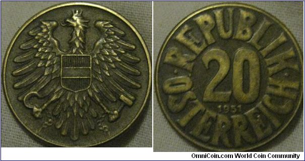 VF 1951 20 grochen, not a coin minted every year (only 3 dates for this design i believe, i love the font