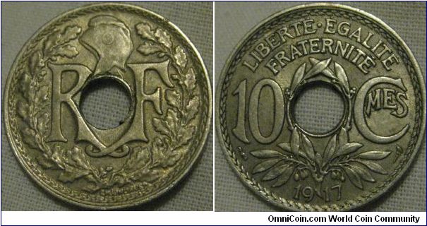 EF and lustrous 1917 10 centimes, beutiful looking coin in this state, first year of the design so scarcer in this condition