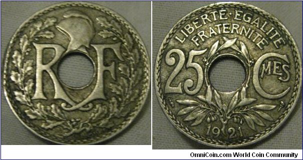 1921 25 centimes in fine this time